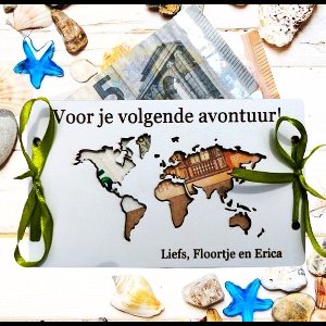 Geld Cadeaukaart Reis - Eigen Tekst - Gepersonaliseerd - 14 varianten - MDF wit 3mm - travel gift - reiscadeau - reis cadeautjes voor verre reis - geld cadeau verpakking - gepersonaliseerd cadeau - bruiloft cadeau - cadeau envelop geld
