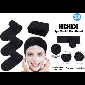 Haarband - Hoofdband - Eyelashes Extension Spa Facial Headband Make Up Wrap Head Terry Cloth Hairband Stretch Towel with Magic Tape - Haarbanden - Hoofdband - Hairband - Headband - Make-Up Accessoires – Haar accessoires 3 STUKS – Zwart