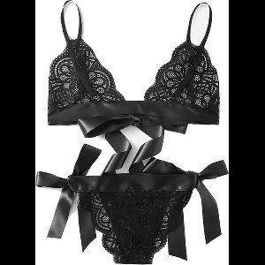 Scoby - Verleidelijke Kanten Lingerieset - Niet-Voorgevormde BH - Brazilian Slip - Lingerie Set - Maat L - Zwart