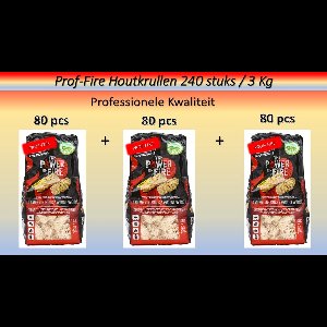 Prof-Fire - 240 Aanmaakwokkels - Houtkrullen Voordeelpakket (3kg) - Professionele Kwaliteit - Milieu Vriendelijk - Co2 Neutraal - Lange Brandduur - Milieu & Eco Vriendelijk - Houtwol - Aanmaakwokkels -