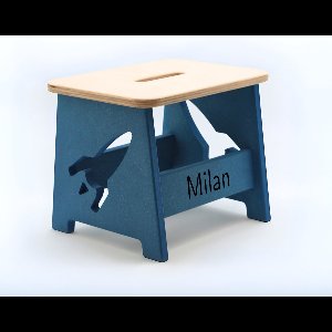 Houten kruk voor kinderen met eigen naam - Kinderkruk - Opstapje - Blauw - Raket - Gepersonaliseerd cadeau
