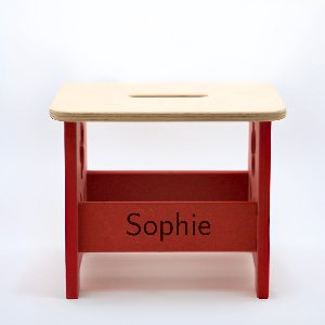 Houten kruk voor kinderen met eigen naam - Kinderkruk - Opstapje - Rood - Bloem - Gepersonaliseerd cadeau