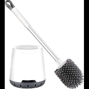 Siliconen Toiletborstel met Houder - Sneldrogend, Stevig en Hygiënisch - Ventilerende Opvangbank - Toiletborstelhouder Hangend - Borstelhouder voor WC en Badkamer - Wit