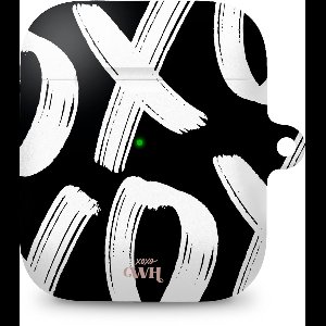 xoxo Wildhearts hoesje geschikt voor Airpods 1/2 - Can't Talk Now Black - Ook als telefoonhoesje verkrijgbaar - schokbestendige case geschikt voor Airpod 1 en 2 - koptelefoon case - Beschermhoes met tekst opdruk - print - zwart / wit