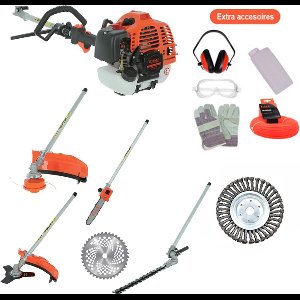 Kibani 6-in-1 Multitool - 52 cc / 1.9 PK 2-takt Benzine Motor - Heggenschaar, Kettingzaag, Grastrimmer, Maaidraad 100M, Onkruidborstel, Zaagblad, Maaidraad 100 m & Bosmaaier