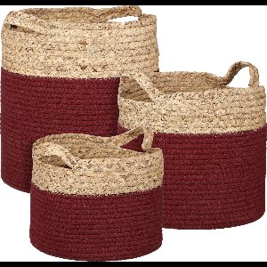 Oneiro’s Luxe Bloempot POT Torba mand rond d.rood set van 3 - H32xD33cm – hotel chique - binnen ––– accessoires – tuin – decoratie – bloemen – mat – glans – industrieel - droogbloemen