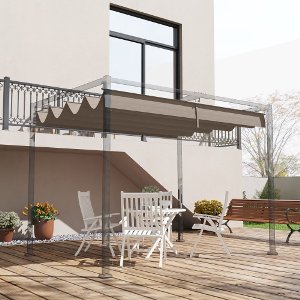 Vervangingsdak voor pergola van 2,85 x 2 m, waterafstotende oprolbare golfoverkapping met regenafvoeropeningen, UV-bescherming 30+, wintervaste schaduwafdekking voor tuin, balkon, terras, koffie