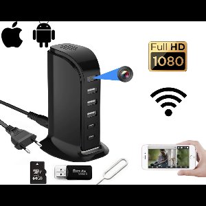 Trend Goods - Verborgen Spy Camera Oplaadstation - 3 USB en 2 USB-C Ingangen - Oplaadstations - Wifi camera binnen met App - Incl. 64GB Micro SD Kaart - Spionage Camera - Beveiligingscamera binnen - Nachtzicht - Bewegingssensor