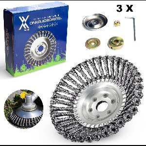 Universele Stalen Onkruidborstel per 3 stuks voor bosmaaier benzine en elektrisch inclusief montageset – 20 CM- Voegenborstel - Onkruidverwijderaar - Onkruid verwijderen - Oppervlakte behandeling - Ontroesten - Verf strippen – Ontkalken