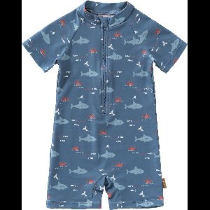 Fresk UV Swimsuit - 110/116 - Sneldrogende Zwemkleding - UPF 50 - Zwemshirt voor Jongens - Zwempak met Korte Mouwen - Blauw - Shark
