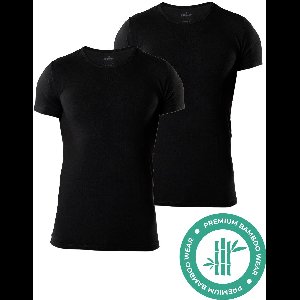SQQUADD® Bamboe T-Shirt Heren - Slim fit - Ronde hals - Maat L - 2-pack - Zijdezacht en Ademend - Anti Zweet T-Shirt - Ondershirt Heren - Zwart