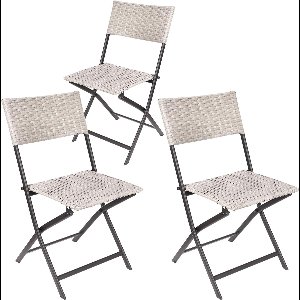BRUBAKER Lugano Tuinstoel, 3-delige set, polyrotan klapstoel, weerbestendig en robuust, balkonstoel, inklapbaar, campingstoel voor tuin, balkon, terras, campingstoel, grijs/beige
