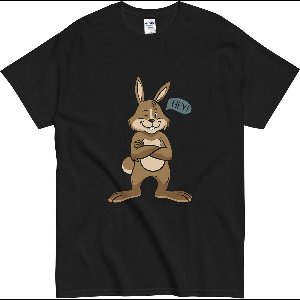 T Shirt met Vrolijk en Leuk Konijn - Hey! Tekst - Dames & Heren - Zwart - S