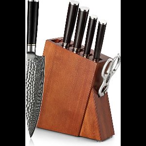 Luxe en Professionele 7-delige Keukenmessen-set van Damascus Staal (67 lagen, VG10) | HEZHEN B1Z Series | Handvat van Ebbenhout | Koksmes + Hakmes + Santokumes + Groentemes + Schilmes