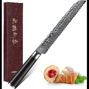 Professioneel 8" Broodmes | VG10 Damascus staal (67 lagen) | HEZHEN B1Z Series | Handvat van zwaar Ebbenhout