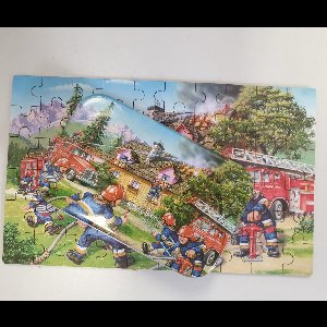 Houten puzzel in blik 60pcs Brandweer