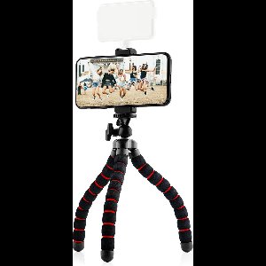 MOJOGEAR Flexibel statief met schuimrubber poten — Geschikt voor Smartphone / Compactcamera / Action cam — Tot 26 cm hoog — Met statiefhouder voor smartphones tot 9,5 cm breed — Zwart/Rood