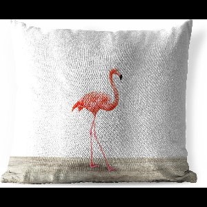Sierkussen Animalprintshop voor buiten - Flamingo dierenprint - 45x45 cm - vierkant weerbestendig tuinkussen / tuinmeubelkussen van polyester