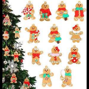 Thelau - 12-delige Kerst Peperkoek Man Ornamenten Set voor Kerstboom Decoratie - Kerst Opknoping Hangers met Lanyard - DIY Ambachten voor Kerstfeest