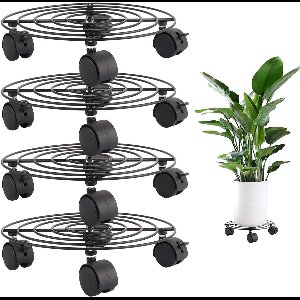 Allecto Plus - Plantenrollers set van 4 stuks voor bloempotten 27 x 5 cm - Outdoor plantenonderzetters met wieltjes - Weerbestendige rolplank voor planten - Draagkracht tot 360 graden - Rond model