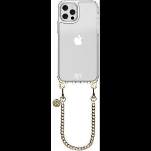 AVY Case geschikt voor Apple iPhone 12 Pro Max | Transparant Hoesje Met Telefoonkoord 30CM | Polsband Aurum Lien
