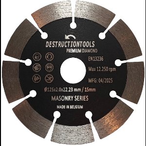 Destructiontools diamant zaagblad 125mm voor haakse slijper – droog snijden in beton, steen & baksteen – asgat 22,23 mm | Masonry Series