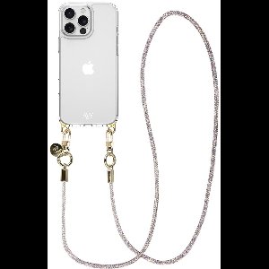 AVY Case geschikt voor Apple iPhone 15 Pro Max | Transparant Hoesje Met Telefoonkoord 120CM | Crossbody Silver Spark Long