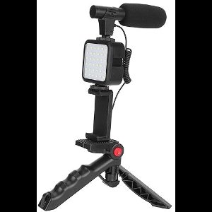 Vyzio - Content Creator Studio Set - Statief + Microfoon + LED Verlichting - Voor Smartphone - STUDISTAND