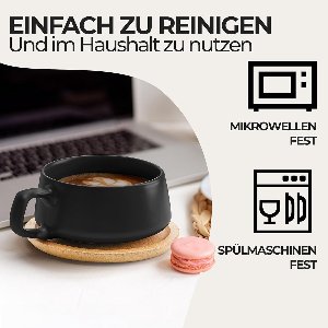 STAR&STER - Luxe Set van 4 Koffiekopjes met Schotel – 320 ml – Stoneware – Modern & Elegant – Zwart