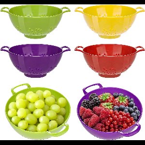 OIMG Groentewasmand - 4 stuks - met dubbele handgrepen - Groentewasmand Keukenvergiet - 19x14.8x7.5 cm - kleine vergietzeef - Geschikt Voor fruit, groenten en voedsel - groen, paars, rood, geel