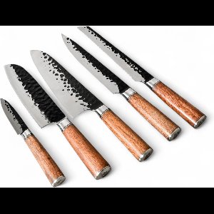 Professionele 5-delige Messenset met Palissanderhouten Handvat– Gehamerd Staal met Zwarte Finish – Vlijmscherp & Duurzaam – Luxe Geschenkverpakking –KAAMUT®