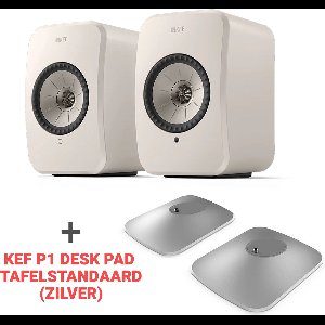 Combi Deal LSX II LT - wit + KEF P1 Desk pad tafelstandaard - zilver