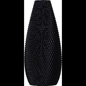 Slimprint Vaas FLUX, Mat Zwart, L15,8 x B12 x H35, Halfronde Tafelvaas met Geometrisch Reliëf voor Droogbloemen, Gerecycled Biokunststof