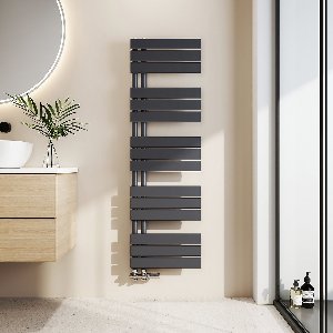 EMKE Handdoekradiator - Plat Design - Mat Antraciet - 132x40 cm - 570W - Badkamer Verwarming - CV Radiator