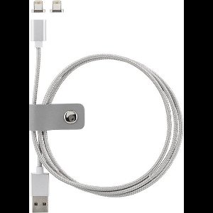 STREETZ EPZI IPLH-581 Magnetische USB-Lightning stoffen Kabel met 2 x Magneet Lightning connector, 1 meter, Sync & charge, Zilver