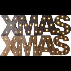 LED tekst hout XMAS - kerstdecoratie - 55 x 17 cm - kerstverlichting - betonlook