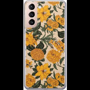 Leuke Telefoonhoesjes - Hoesje geschikt voor Samsung Galaxy S21 Plus - Retro flowers - Soft case - TPU - Bloemen - Geel