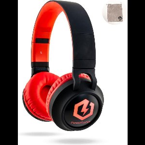 PowerLocus Buddy Draadloze On-Ear Koptelefoon voor Kinderen, LED lampjes, 85db Limiet, met Microfoon, Micro SD poort - Zwart/Rood