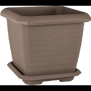 Vierkante Bloempot Hisar mokka gratis schaal 37x37x35 kruidenbak Winterhard UV-bestendig