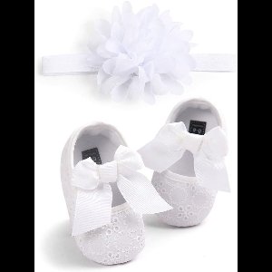 Provento - Babyschoenen meisjes strik knoop Mary Jane antislip zool prinsessen-doopschoenen hoofdband