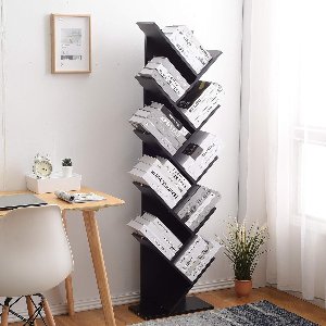 Moderne Boekenkast met 10 Planken – Smalle Staande Wandkast van MDF Hout – Open Opbergkast voor Woonkamer, Slaapkamer of Kantoor – 160 x 44,5 x 22 cm – Zwart