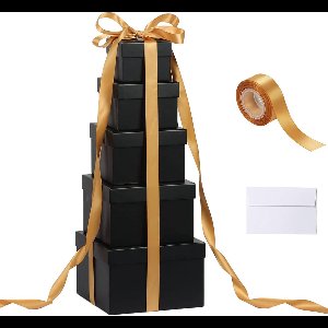 Set van 5 Luxe Zwarte Geschenkdozen met Deksel - Stapelbaar voor Cadeaus