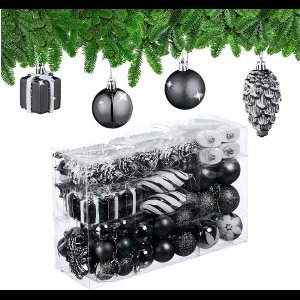 Kerstballen Set 72 Stuks - Glitterend - Mat - Glanzend - Kerstboom Decoratie - Harten - Sokken - Kunststof - Zwart