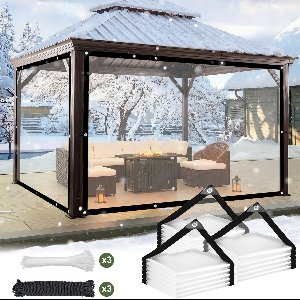 MUPOO Set van 3 Transparant Afdekzeil 100% Waterdichte - 5 x 4 m - PE Scheurbestendig Zeil - met Versterkte Randen en Metalen Zeilringen - Winddicht Dekkleden - voor Buiten Tuinmeubelen - Warmte-isolatie voor Planten