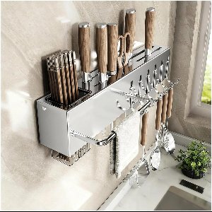 Messenhouder - Messenhouder van roestvrij staal met haak - Multifunctionele eetstokjes- en messenhouder - Kan worden gebruikt om eetstokjes, messen en vaatdoeken thuis op te bergen - 40 cm