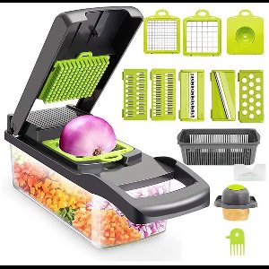 DoneMore® - groentesnijder - veggie chopper met container - handmatig - ABS kunststof - zwart wit - 32,2 x 11,3 x 11,3 cm - 0,6 kg