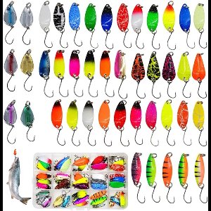 titel: 43 stuks visaas voor het vissen op forel meerkleurig kunstaas spoon voor forel set met boxspinning lepel hengelset voor forel Smoakez - 43-delige set kunstaas voor forelvisserij in meerdere kleuren met doos - lepelhengelset voor forelvissen