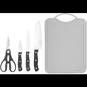 HI Keukenset 5delig - keukengerei - messenset - snijplank - kunststof - grijs