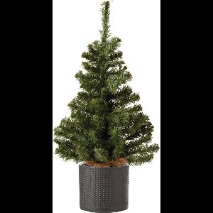 Volle mini kerstboom groen in jute zak 60 cm - Inclusief donkergrijze plantenpot 12,5 x 13,5 cm - Kunstboompjes