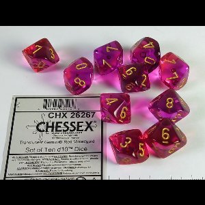 Chessex Gemini doorschijnend rood-violet/goud Dobbelsteenset (10 stuks)